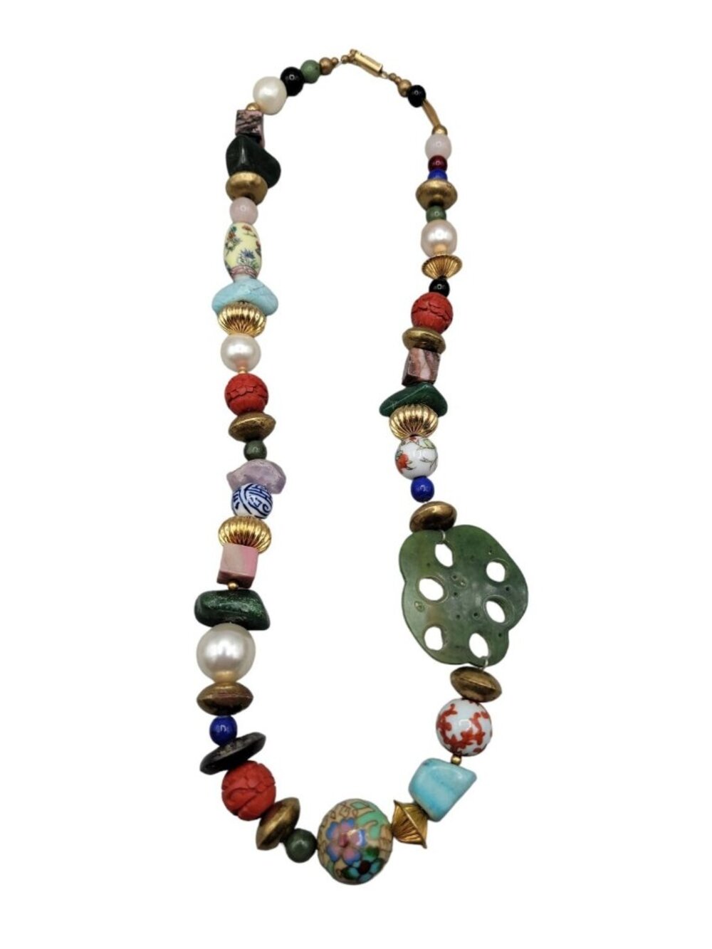 Art Statement Necklace Retro Beaded Multi Media Beads & Shaped Gemstone 25"
